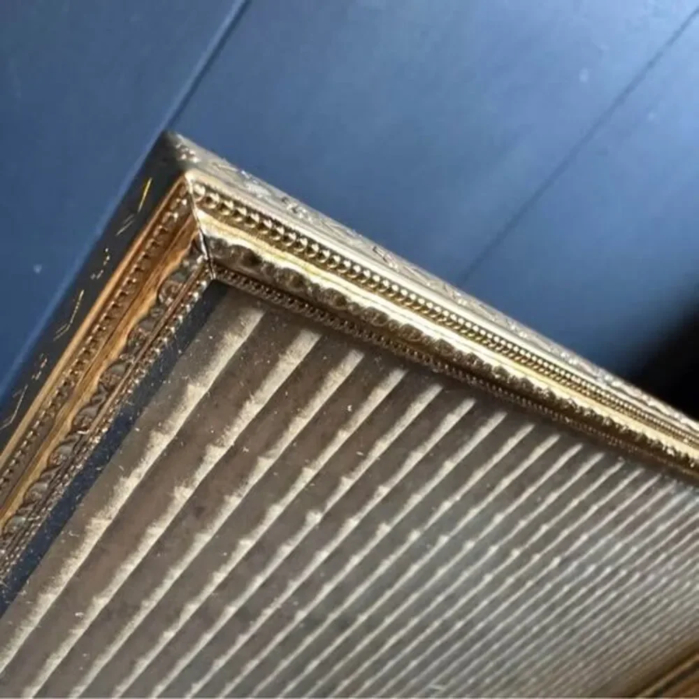 Vintage Gold Metal Double 8x10 Hinged Picture Frame, MCM Bifold Ornate Beaded